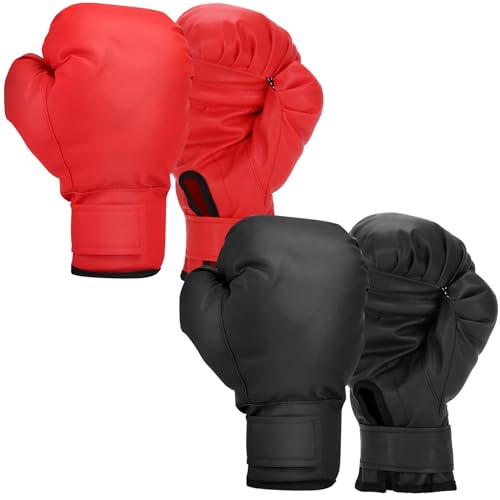Boxing Gloves, 2 Pairs Boxing Gloves for Beginners and Children, Training & Sparring Kick Boxing Glove Training Glove Set Punching Bag Mitts, Black+Red