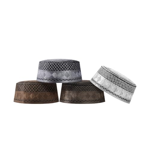 Muslim Prayer Kufi Hat Men Islam Skull Embroidery Cap Beanie Hat Arabian Omani Turkish Prayer Headwear Eid Gift - color: Style B, 4pcs