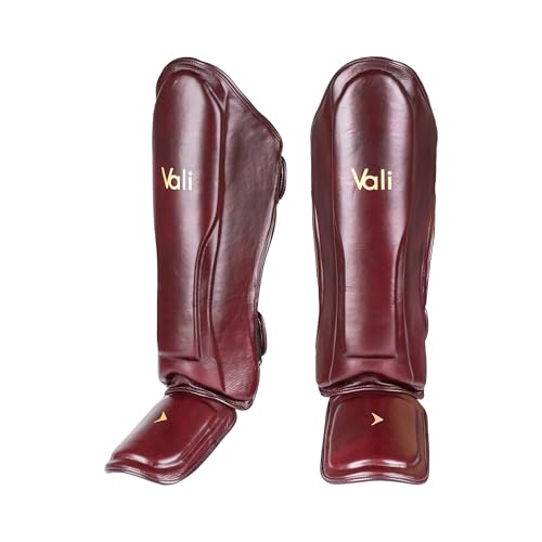 Lancer Leather Shin Guards Instep for Muay Thai - color: Red, size: Medium
