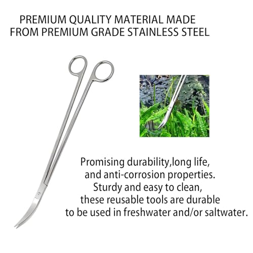 Aquarium Scissors, 13.8" Aquarium Scissors Extra Long,Stainless Steel Curved Scissors, Professional Aquarium Plant Scissors, Silver
