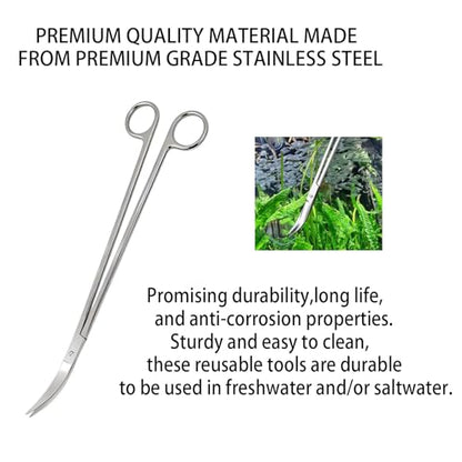 Aquarium Scissors, 13.8" Aquarium Scissors Extra Long,Stainless Steel Curved Scissors, Professional Aquarium Plant Scissors, Silver