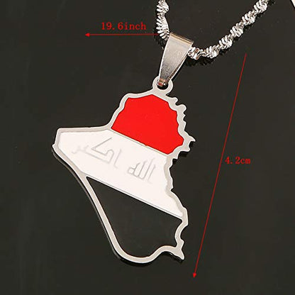 Stainless Steel Republic of Iraq Map Pendant Necklace Gold Color Allah Name Pendant Allah Heart Jewelry - color: silver