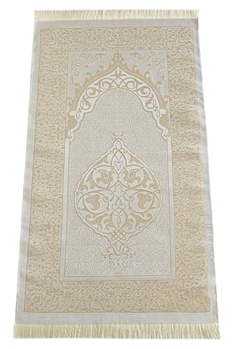 ihvan online Muslim Prayer Rug with 99 Beads Tasbih & Travel Bag, Soft Taffeta Sajadah, Lightweight & Foldable Janamaz, Portable Prayer Mat, Islamic Gift for Eid, Ramadan, Hajj & Umrah, Gold - color: Gold