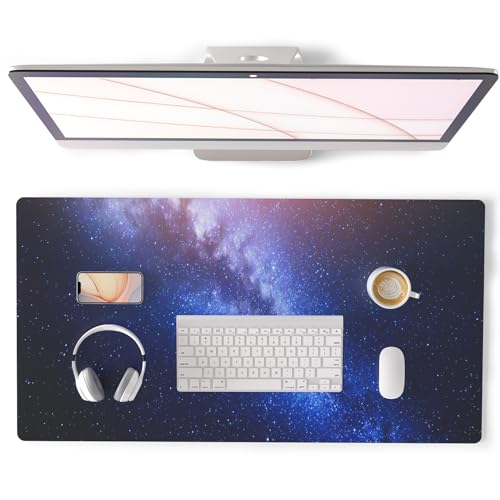 QiyI PU Leather Large Mouse Pad, Office Decor, 31.5" x 15.7", Blue Galaxy | Desk Décor Accessories, Extended Size, Waterproof & Easy to Clean, Smooth Surface, Non Slip Desk Organization - color: Blue Galaxy, size: 31.5" x 15.7"