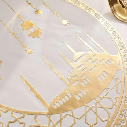 Sanfly Ramadan Placemat 4pcs Eid Mubarak Placemat Gold Moon Star Dining Table Place Mat for Islam Muslim Festival Party