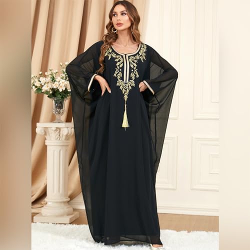 Embroidered Abaya Kaftans for Women Modern Elegant Dubai Moroccan Dubai Kaftan Dresses Abaya for Women Muslim Dress - color: Black