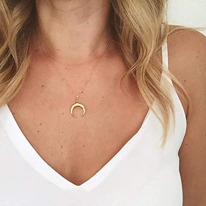Turandoss Dainty Layered Choker Necklace, Handmade Y Pendant Necklace Multilayer Bar Disc Necklace Adjustable Layering Choker Necklaces for Women - style: 2PCS - Chain&Crescent
