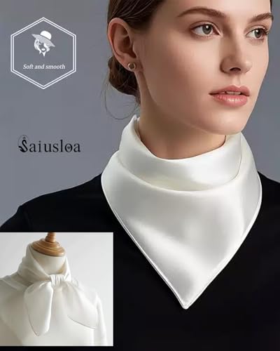 Saiusloa Solid Color Neck Scarf For Women Square Satin Head Scarves headband Bandanas 23.6× 23.6 inches - color: 2-white