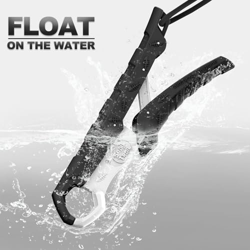 7.5'' Floating Fish Gripper, Fishing Grabber | Catfish Mouth Pliers, Caught Bass Holder, Fish Scale Hook Clamp, Saltwater Lip Grip Tool with Lanyard, Gifts for Men - color: Black-white