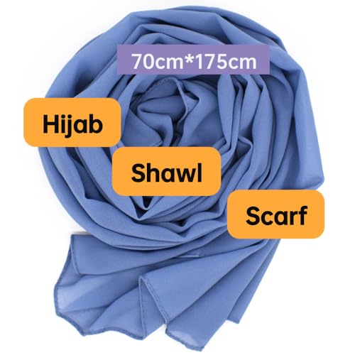 Chiffon Scarf for Women Lightweight Breathable Sunscreen Soft Solid Hijab Scarf for Daily & Muslim Wear - color: Morandi Blue Chiffon Scarf