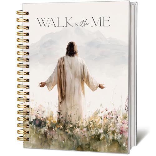 Jesus Flower Bible Notebook - Christian Gifts for Women, Inspirational Walks with Me Bible Verse Hardcover Jounal for Church Notting Scripture Study Stationery Supplies - color: Jesus Flower Walks With Me