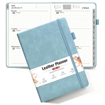 2026 Weekly & Monthly Planner, 12 Months Hardcover Planner from January 2026 - December 2026, Leather Agenda Organizer Book 2026 with Tabs, Daily Calendar Planners for Work School Home, A5 (5.75" x 8.38"), Blue - color: Blue