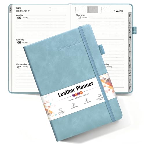2026 Weekly & Monthly Planner, 12 Months Hardcover Planner from January 2026 - December 2026, Leather Agenda Organizer Book 2026 with Tabs, Daily Calendar Planners for Work School Home, A5 (5.75" x 8.38"), Blue - color: Blue