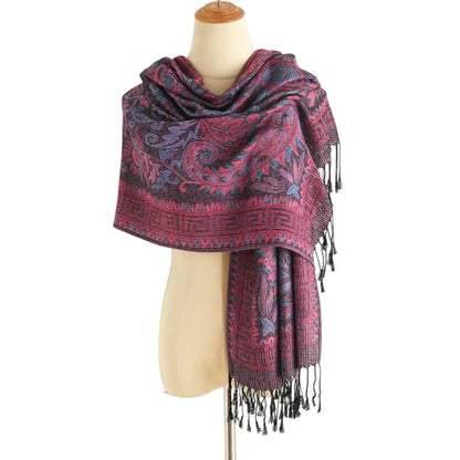 Paisley Pashmina Rave Shawl Scarf-Women's Reversible Ethnic Jacquard Pashmina Wraps for Travel - color: B#. Purple