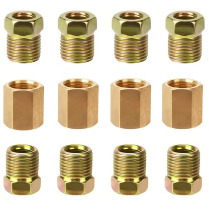 1/4 Brake Line Pressure Fittings, 12 Pieces 7/16 Inch Brake Line Fittings | 24 Threads Brass Brake Line Fitting Assortment for 1/4 Inch Brake Line Tube (4 Unions, 8 Nuts) - size: 7/16 Inch (pack of 1)