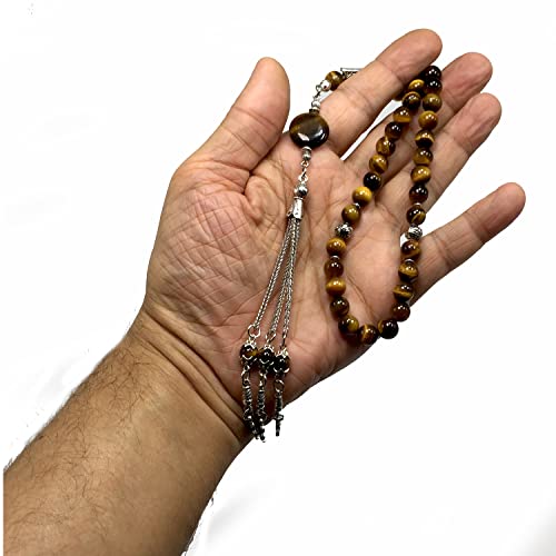 Design -Tiger Eye Stone Series Worry Beads - Prayer Beads (8 mm-33 Beads) Tesbih-Tasbih-Tasbeeh-Misbaha-Masbaha-Subha-Sebha-Sibha-Rosary (Gentle Men Model, 8mm 33 Beads) - color: Gentle Men Model, 8mm 33 beads