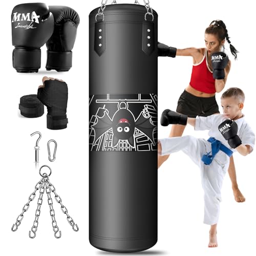 YORWHIN Punching Bag for Kids, 2.7FT Hanging Boxing Bag with Boxing Gloves, Kids Boxing Set Kickboxing Bag for Youth Boxing Karate Muay Thai Kick Taekwondo Training - style: Bats