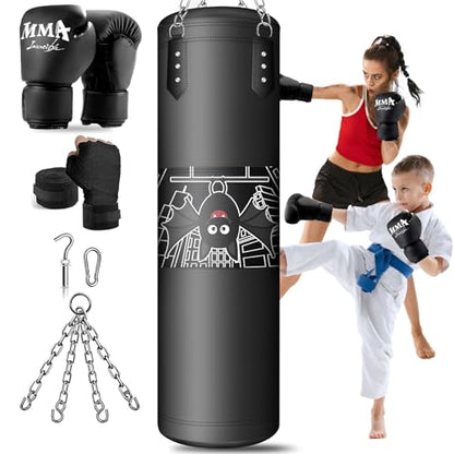 YORWHIN Punching Bag for Kids, 2.7FT Hanging Boxing Bag with Boxing Gloves, Kids Boxing Set Kickboxing Bag for Youth Boxing Karate Muay Thai Kick Taekwondo Training - style: Bats
