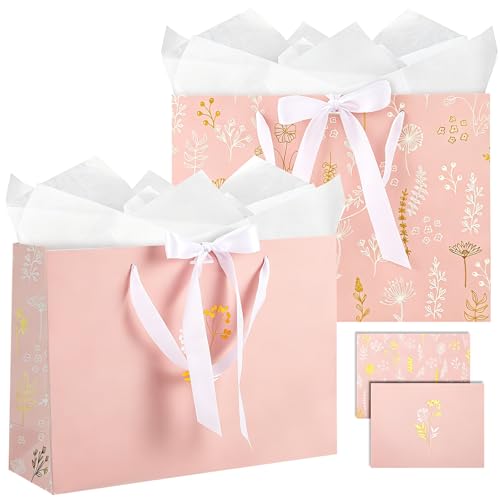 woric 13.7" Pink Gift Bags Set of 2, Large Birthday Gift Bags for Women - color: Pink