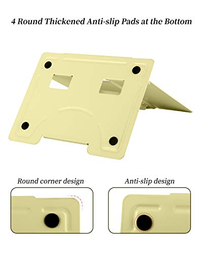MSDADA Desk Book Stand Metal Reading Rest Book Holder Adjustable Cookbook Documents Holder Portable Sturdy Bookstands for Recipes Textbooks Tablet Music Books with Page Clips (Light Yellow) - color: Light Yellow