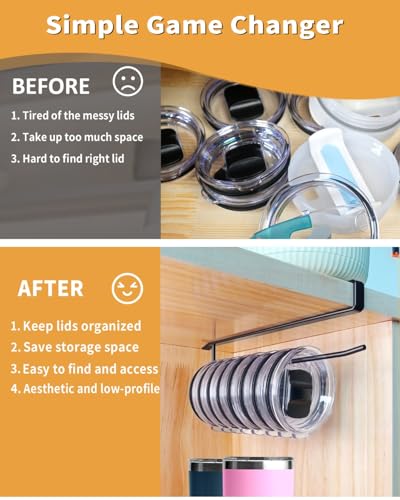 Tumbler Lid Organizer, Narrow Space-Saving Yeti Lid Organizer Inside Cabinet, No Drill No Adhesive Cup Lid Holder, for Kitchen Cabinet Organizers and Storage, Up to 12 Lids - size: 1Pack Narrow