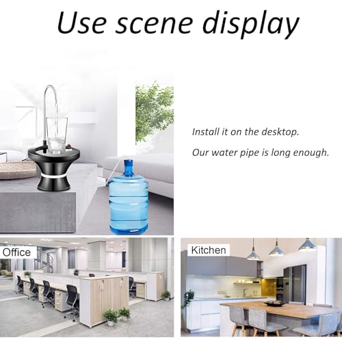 Drinking Water Dispenser Pump, Automatic Electric Drinking Water Bottle Pump for 2-5 Gallon Water Jugs, USB Rechargeable with 2 Switch Control, Stable and Portable for Home, Kitchen, Office, Camping - color: Black