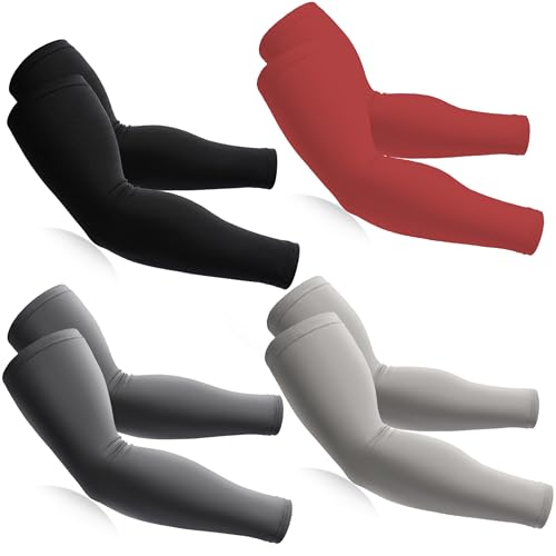 BHYTAKI Cooling Compression Arm Sleeves for Men Women,UPF50 UV Sun Protection Sleeves for Work Sport Tattoo Cover Up - color: 1 Black+1 Dark Gray+1 Light Gray+1 Red