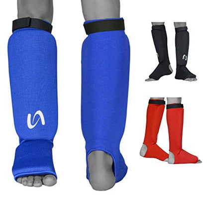 UFG Ultimate - Cloth Shin Instep Guard - Karate MMA Boxing Muay Thai Training Protection - color: Blue, size: CH