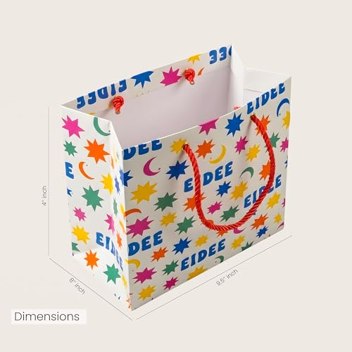 The Ramadan Edit Eidee Gift Bag – Eid Mubarak Gift Bag – Colorful Star & Moon Design Paper Gift Bag with Rope Handles – Eid Money & Treat Bag – 9.5" x 8" x 4" (Single Bag)