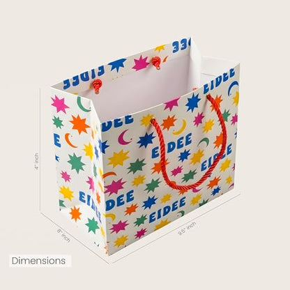 The Ramadan Edit Eidee Gift Bag – Eid Mubarak Gift Bag – Colorful Star & Moon Design Paper Gift Bag with Rope Handles – Eid Money & Treat Bag – 9.5" x 8" x 4" (Single Bag)