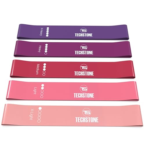 TechStone Resistance Bands Set – 5 Levels Loop Exercise Bands for Men & Women, Elastic Workout Bands for Home Gym, Training, Yoga & Fitness, Carry Bag Included - color: Red