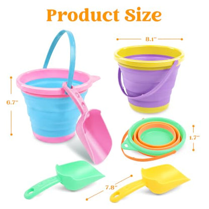 JOYIN 3 Packs Foldable Pail Bucket with Shovels & Mesh Bag, Collapsible Buckets Multi Purpose for Beach, Camping Gear, Beach Party, Fishing, and Fun Summer Activities (Orange/Blue/Purple) - color: Orange/Blue/Purple
