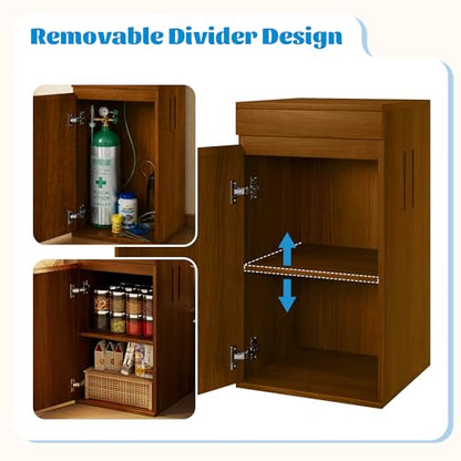 10-15 Gallon Aquarium Fish Tank Stand with Power Outlet, Small Terrarium Stand Cabinet with Adjustable Shelves, Storage Cabinet for Turtle Tank & Reptile Terrarium, 330LBS (Brown) - color: Brown