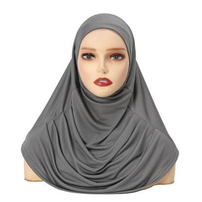 LMVERNA Ready To Wear Hijab for Women Muslim Instant Turban Soft Scarf for Prayer Long Hijabs - color: Grey