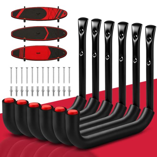 SEDY 6 Pack Heavy Duty Garage Hooks, Ladder Hooks for Garage Wall, Each Holds Up to 66 LB, 9.8 Inch EVA-Padded Steel Utility Hangers for Bikes, Folding Chairs, Garden Hoses and Tools - color: 6 Pack 9.8" Heavy Duty Garage Hooks