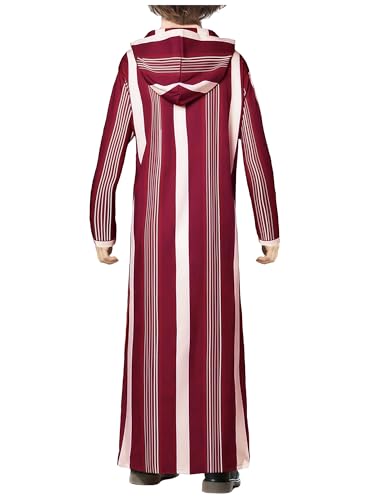 WSPLYSPJY Boys Muslim Thobe Striped Islamic Robe | Boys Muslim Thobe Striped Maxi Kaftans Kids Hooded Long Sleeve Arab Gown Islamic Robe - color: Wine Red, size: 11-12 Years