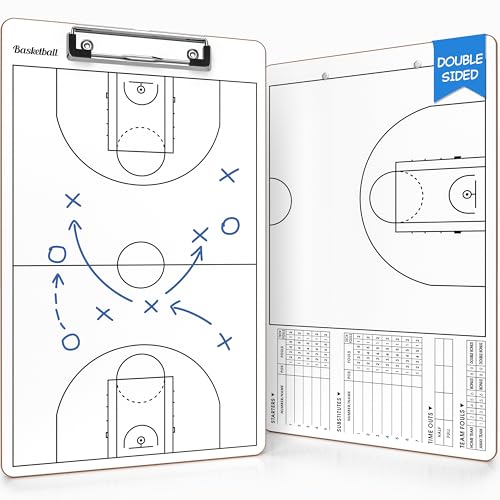Basketball Dry Erase Coaching Clipboard 15x9 Double Sided Game Board | Wipes Clean No Residue, Double Sided Full Court and Scorebox, Youth to Pro Coaches, Sturdy Surable Lightweight