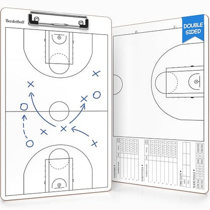 Basketball Dry Erase Coaching Clipboard 15x9 Double Sided Game Board | Wipes Clean No Residue, Double Sided Full Court and Scorebox, Youth to Pro Coaches, Sturdy Surable Lightweight
