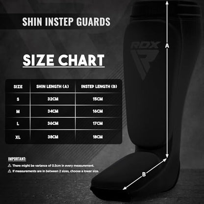 RDX Shin Guards Kickboxing Muay Thai, SATRA Approved, MMA Leg Instep Protection Pads, Sparring Training Martial Arts Boxing, Elasticated Padded Protector, Karate BJJ Taekwondo Gear, Men Women - color: Full Black, size: Medium