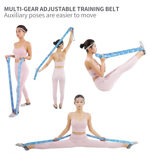 Yoga Strap with 10/12 Loops - Multi-Functional Stretch Band for Pilates, Dance, Gymnastics, Physical Therapy, Flexibility & Resistance Training, Ballet, Latin Workouts - color: Blue