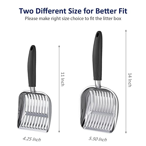Cat Litter Scoop, Aluminum Alloy Sifter, Kitty Metal Scooper, Deep Shovel, Long Handle, Poop Sifting, Kitten Pooper Lifter, Durable, Heavy Duty, for Litter Box - color: POLISHED Aluminum \ #06 Black Handle, size: Large