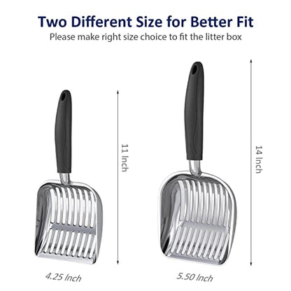 Cat Litter Scoop, Aluminum Alloy Sifter, Kitty Metal Scooper, Deep Shovel, Long Handle, Poop Sifting, Kitten Pooper Lifter, Durable, Heavy Duty, for Litter Box - color: POLISHED Aluminum \ #06 Black Handle, size: Large