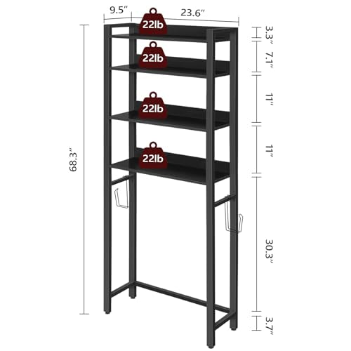 MAHANCRIS Over The Toilet Storage and Fish Tank Stand Bundle, 4 Tier Bathroom Organizer Over Toilet, Aquarium Stand with 2-Tier Storage Shelves, Storage Rack for Home Office, TSHB0401-FTBK3001