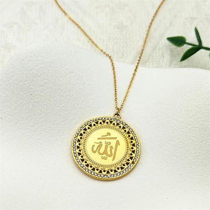 friendship necklace,Arabic Allah God Medal Rhinestone Necklace for Women Men Gold Color Islamic Muslim Religion Chain Amulet Jewelry