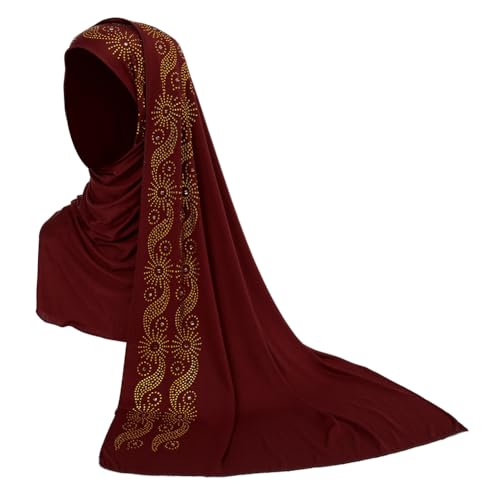 Muslim Women Shiny Rhinestone Hijab Head Wrap Long Scarf Shawl - color: Red