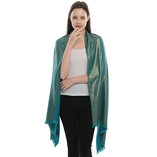 LMVERNA Women's Sparkling Metallic Soft Pashmina Shawls and Wraps Scarf in Solid Colors - color: Teal-gold