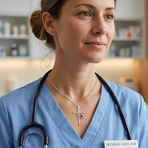 Graduation Gifts for Women 925 Sterling Silver Compass/Graduation/Vet/Cross/Stethoscope Necklace for Women - color: Cross-Vet