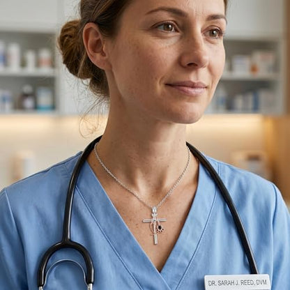 Graduation Gifts for Women 925 Sterling Silver Compass/Graduation/Vet/Cross/Stethoscope Necklace for Women - color: Cross-Vet
