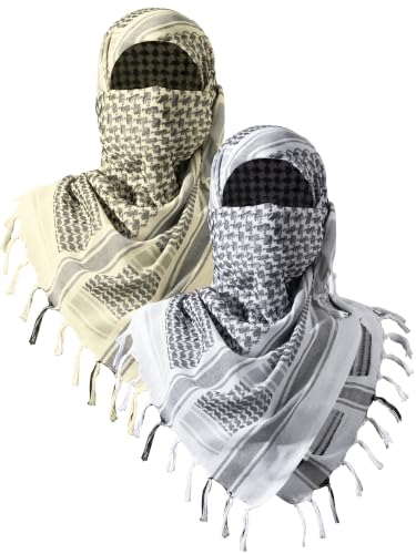 FREE SOLDIER Shemagh Keffiyeh Scarf for Men - color: White and Tan
