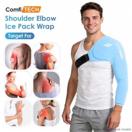 ComfiTECH Shoulder Arm Ice Pack Wrap for Pitcher & Recovery, Blue, L | Flexible Gel Ice Pack for Shoulder & Elbow & Arm Cooling, Adjustable Arm Cold Sleeve for Throwing Recovery & Muscle Comfort - size: Large, style: Blue